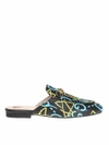 Gucci Ghost Princetown Leather Slippers In Black Multi/gold