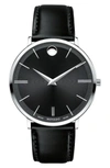 Movado 'Ultra Slim' Leather Strap Watch, 40mm,0607086