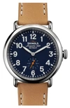 Shinola 'the Runwell' Leather Strap Watch, 47mm In Midnight Blue/ Natural