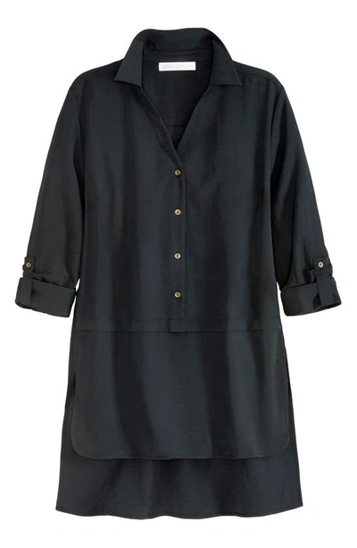 Adyson Parker Roll Sleeve High/low Tunic In Black