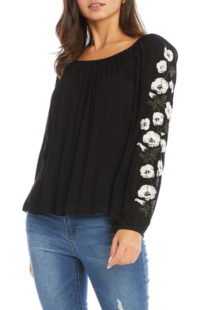 Karen Kane Floral Embroidered Long Sleeve Blouse In Black