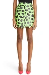 Moschino Green The Flintstones Edition Leather Miniskirt In Fantasy Print Green