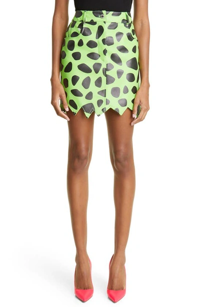 Moschino Green The Flintstones Edition Leather Miniskirt In Fantasy Print Green