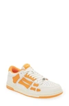 Amiri Skel-top Neon Colour-block Leather Sneakers In White/ Orange