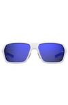 Under Armour 64mm Gradient Polarized Rectangular Sunglasses In Matte White / Gray Blue Spsso