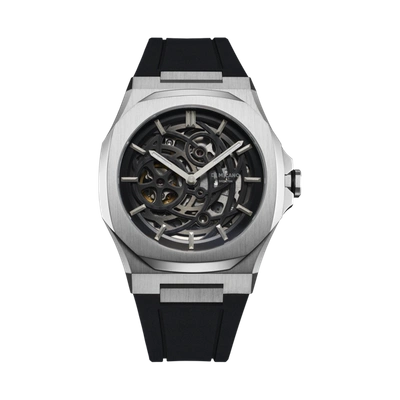 D1 Milano Watch Skeleton Rubber 41.5 Mm In Silver