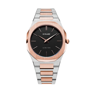 D1 Milano Watch Ultra Thin Bracelet 38 Mm In Black/rose Gold/silver