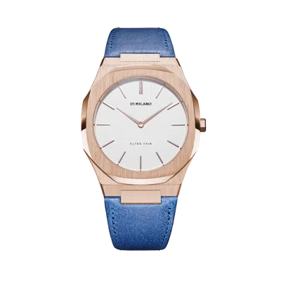 D1 Milano Watch Ultra Thin Leather 38 Mm In Blue/rose Gold