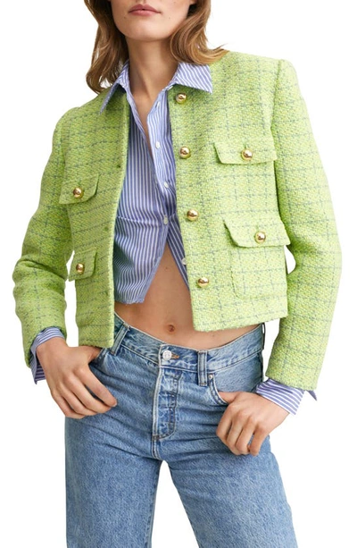 Mango Women's Pocket Tweed Jacket In Lime