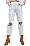Free People We The Free Maggie Ripped Crop Straight Leg Jeans In Paradise Blue