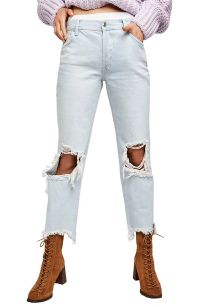 Free People We The Free Maggie Ripped Crop Straight Leg Jeans In Paradise Blue