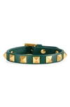 Valentino Green Leather Rockstud Bracelet In English Green
