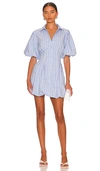 Simkhai Cleo Balloon Pintuck Mini Dress In Classic Blue Stripe In Blue