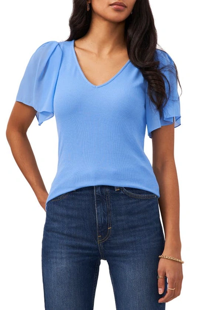 1.state Flutter Sleeve Rib Knit T-shirt In Iris Blue