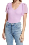 1.state Flutter Sleeve Rib Knit T-shirt In Violet Tulle