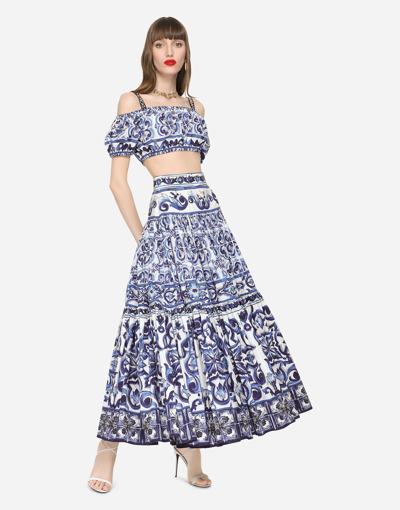 DOLCE & GABBANA LONG MAJOLICA-PRINT POPLIN SKIRT