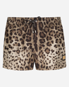 Dolce & Gabbana Short Swim Trunks With Leopard Print In Animal Print