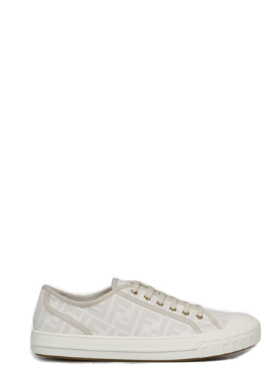 Fendi Domino Sneakers In White,beige