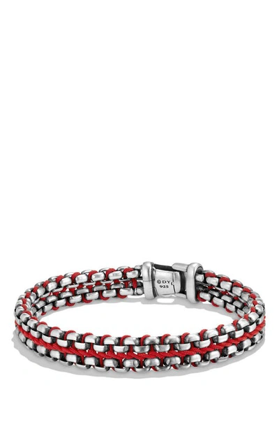 David Yurman Chain Woven Box Chain Bracelet In Silver/ Red