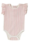 Pehr Babies' Stripes Away Ruffle Bodysuit In Peony