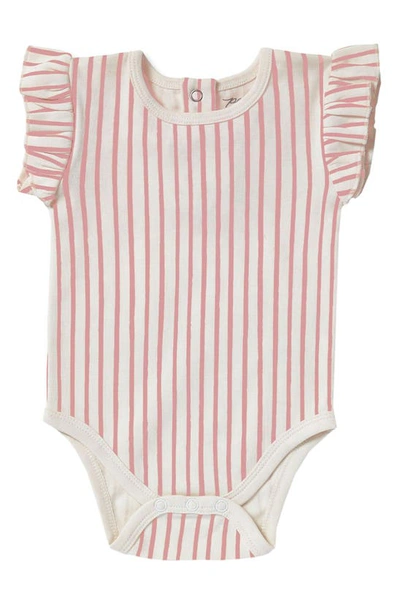 Pehr Babies' Stripes Away Ruffle Bodysuit In Pink2