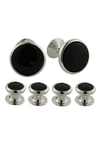 David Donahue Onyx Stud & Cufflinks Set In White Brass/ Onyx
