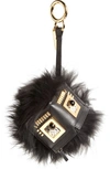 FENDI GENUINE FOX FUR BUG BAG CHARM - BLACK,7AR545-SQ1