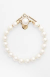 Majorica Pearl Bracelet, 18k Gold Over Sterling Silver Organic Man Made Pearl In White/ Gold