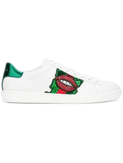 Gucci Sequin-embroidered Low-top Leather Trainers In White-multi