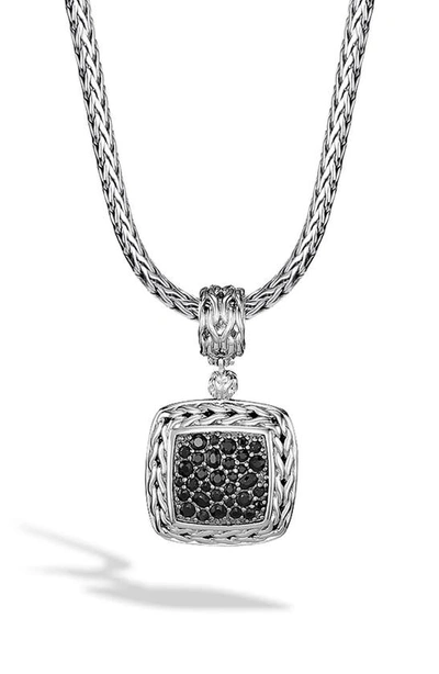 John Hardy Sterling Silver Classic Chain Medium Square Pendant With Black Sapphire In Black/silver
