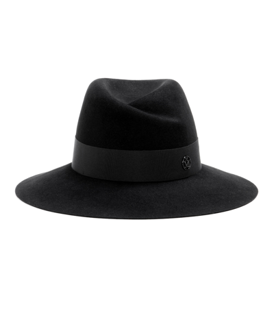 Maison Michel Virginie Wool Felt Fedora In Black Ribbon