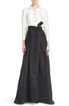 Carolina Herrera Icon Two-tone Taffeta Trench Gown In Black/ Ivory