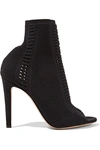 GIANVITO ROSSI VIRES 105 PEEP-TOE PERFORATED STRETCH-KNIT SOCK BOOTS