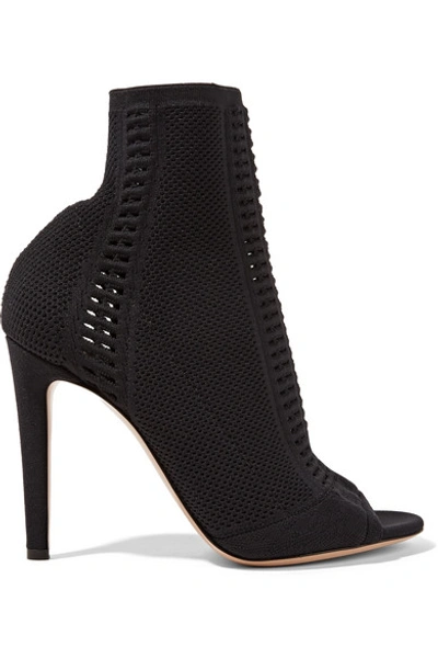Gianvito Rossi Vires 105 Peep-toe Perforated Stretch-knit Sock Boots In Black