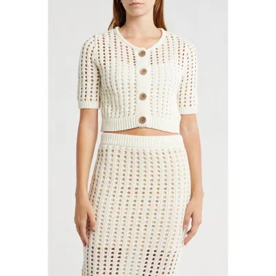 525 Adele Openwork Cropped Cardigan Sweater In Chalk