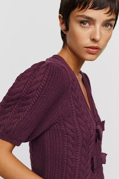 525 Alexandra 100% Cotton Bow Sweater In Purple