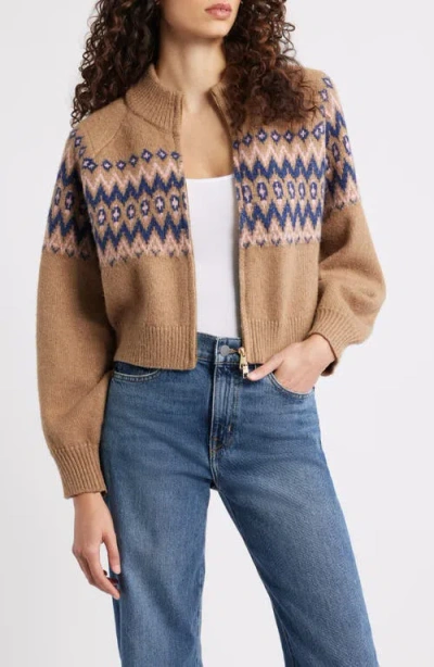 525 Alma Fair Isle Zip-up Cardigan In Brown