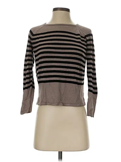 Pre-owned 525 America 3/4 Sleeve Top Gray Stripes Pattern Scoop Neck Tops