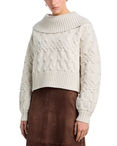 525 America 525 Maureen Cowl Neck Mixed Cable Knit Pullover Sweater In White