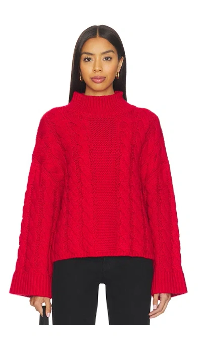 525 America Adalynn Oversized Chunky Cable Mock Neck Pullover In Red