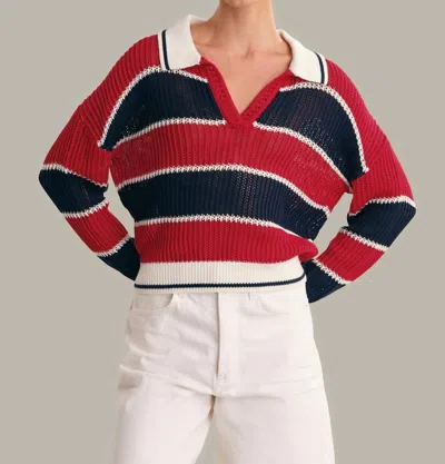 525 America Alexa Rugby Stripe Polo Pullover In Racing Red Combo In Multi