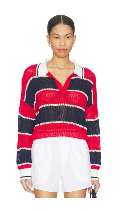 525 America Alexa Rugby Stripe Polo Pullover In Red