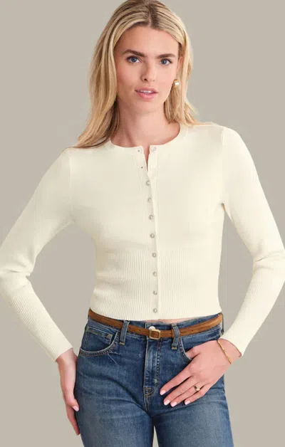 525 America Anne High Rib Waist Cardigan In Chalk In White