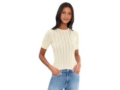 525 America Arden Pointelle Puff Sleeve Pullover In Brown