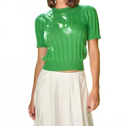 525 America Arden Pointelle Puff Sleeve Top In Kellly Green