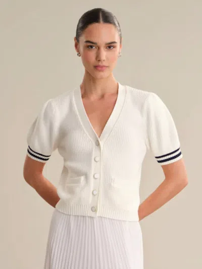 525 America Avalon Puff Sleeve Cardigan In White In Pink