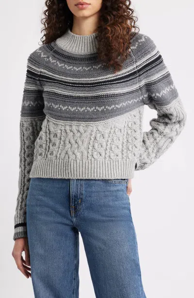 525 America Ayana Cable Pullover With Pattern Yoke Sweater In Grey Mist Combo In Multi