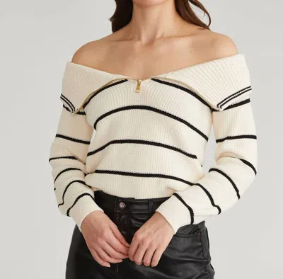 525 America Barrow Stripe Off Shoulder Pullover Sweater In Sea Salt Multi