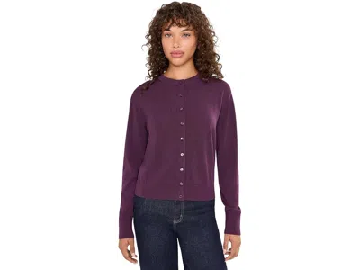 525 America Bennett Sheer Long Sleeve Button-down Crew Neck Cardi Women's Sweater Italian Plum: Xs, Lyocell/nylo In Burgundy