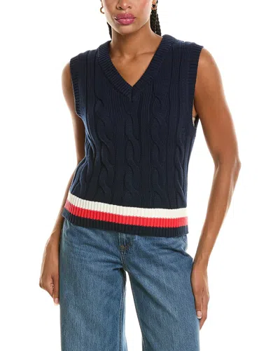 525 America Cable Knit V Neck Vest Pullover In Blue